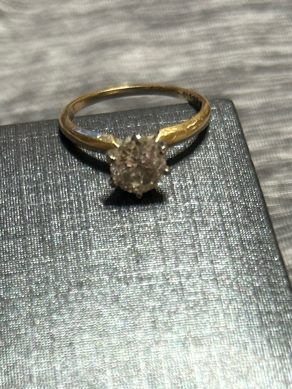 Classic Gold Solitaire Ring with Clear Stone - Women Jewelry 10 k